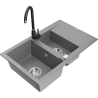 Mexen Gaspar zlewozmywak granitowy 1,5-komorowy z ociekaczem i baterią kuchenną Telma, szary - 6507-71-670200-70
