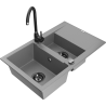 Mexen Gaspar zlewozmywak granitowy 1,5-komorowy z ociekaczem i baterią kuchenną Telma, szary - 6507-71-670200-70-B