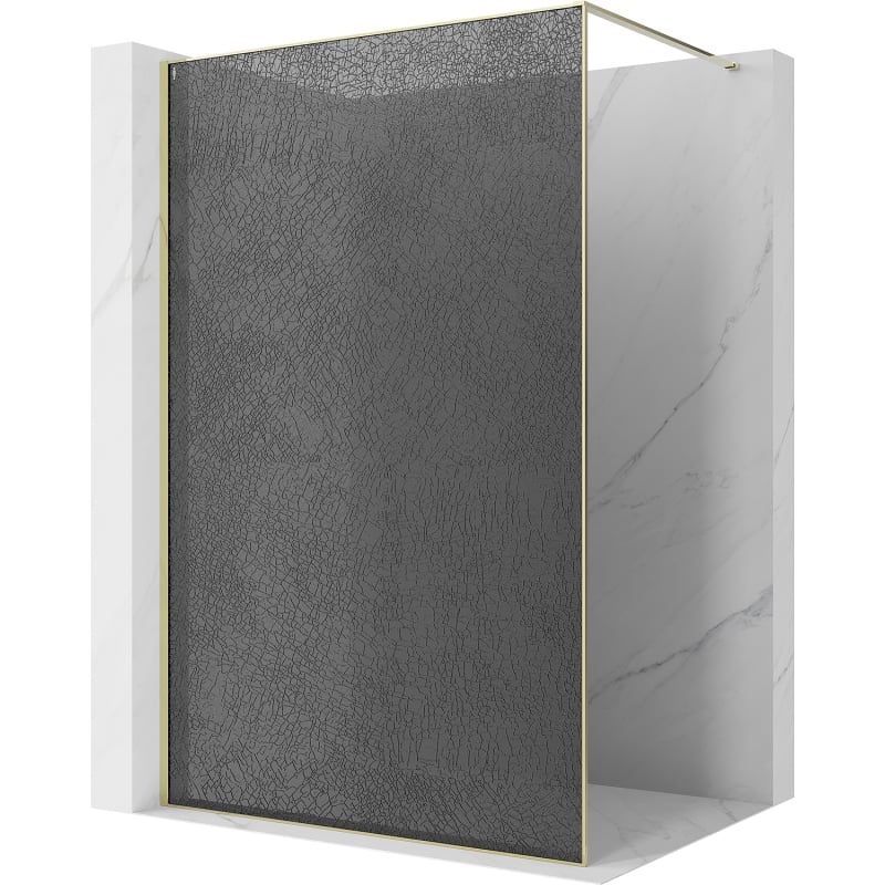 Mexen Kioto ścianka prysznicowa Walk-in 140 x 200 cm, crackle grafit 12 mm, złota - 800-140-101-50-44-X