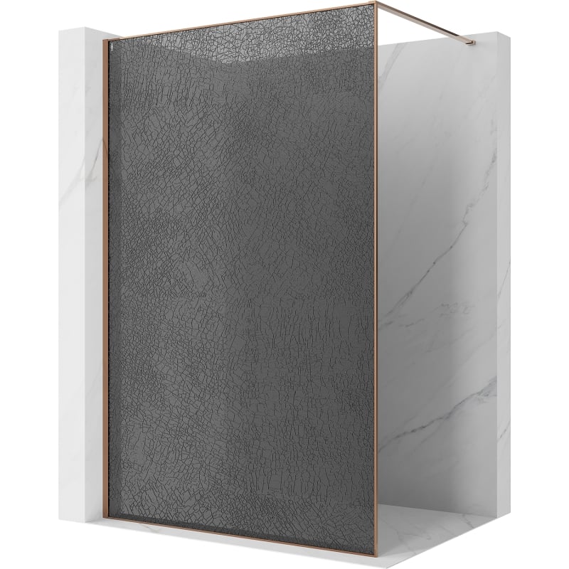 Mexen Kioto ścianka prysznicowa Walk-in 70 x 200 cm, crackle grafit 12 mm, różowe złoto - 800-070-101-60-44-X