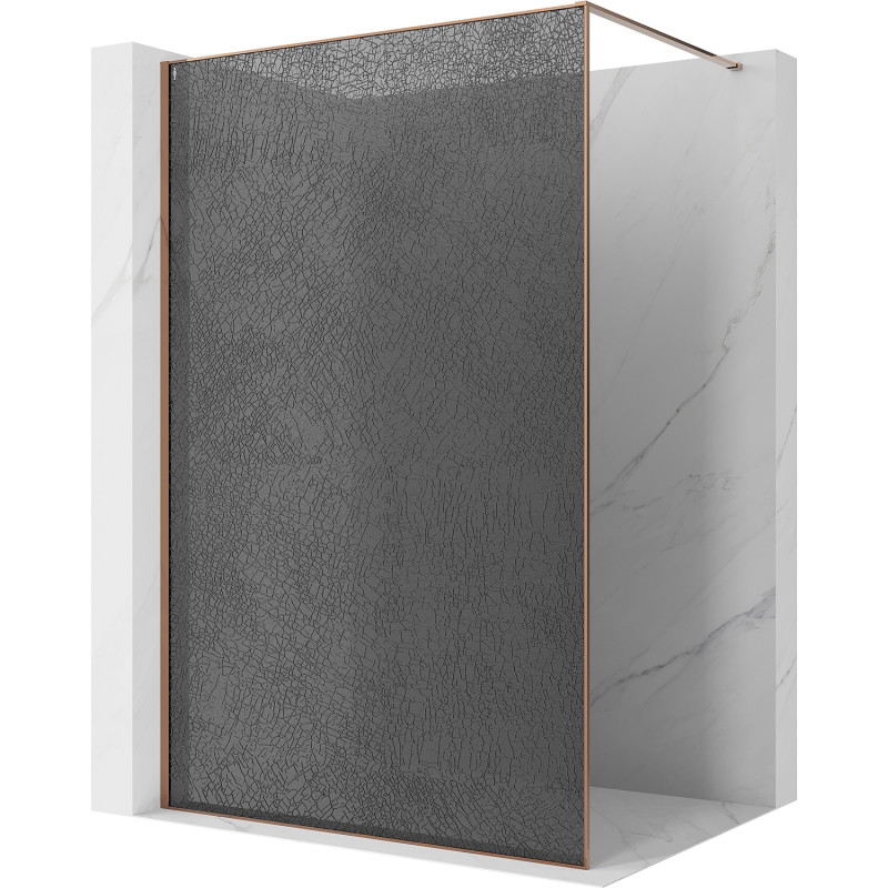 Mexen Kioto ścianka prysznicowa Walk-in 90 x 200 cm, crackle grafit 12 mm, różowe złoto - 800-090-101-60-44-X