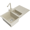 Mexen Matias zlewozmywak granitowy 1,5-komorowy z ociekaczem i baterią kuchenną Duero, beżowy - 6502-69-671600-69