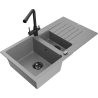 Mexen Matias zlewozmywak granitowy 1,5-komorowy z ociekaczem i baterią kuchenną Duero, szary - 6502-71-671600-70-B
