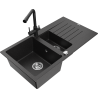 Mexen Matias zlewozmywak granitowy 1,5-komorowy z ociekaczem i baterią kuchenną Duero, czarny/srebrny metalik- 6502-73-671600-70