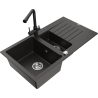 Mexen Matias zlewozmywak granitowy 1,5-komorowy z ociekaczem i baterią kuchenną Duero, czarny/złoty metalik - 6502-75-671600-70