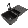 Mexen Matias zlewozmywak granitowy 1,5-komorowy z ociekaczem i baterią kuchenną Duero, czarny/złoty - 6502-75-671600-70-B