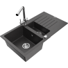 Mexen Matias zlewozmywak granitowy 1,5-komorowy z ociekaczem i baterią kuchenną Duero, czarny nakrapiany - 6502-76-671600-00