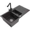 Mexen Matias zlewozmywak granitowy 1,5-komorowy z ociekaczem i baterią kuchenną Duero, czarny nakrapiany - 6502-76-671600-70