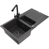 Mexen Matias zlewozmywak granitowy 1,5-komorowy z ociekaczem i baterią kuchenną Duero, czarny nakrapiany - 6502-76-671600-70-B