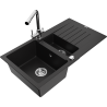Mexen Matias zlewozmywak granitowy 1,5-komorowy z ociekaczem i baterią kuchenną Duero, czarny - 6502-77-671600-00