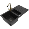 Mexen Matias zlewozmywak granitowy 1,5-komorowy z ociekaczem i baterią kuchenną Duero, czarny - 6502-77-671600-50-B