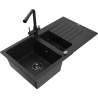 Mexen Matias zlewozmywak granitowy 1,5-komorowy z ociekaczem i baterią kuchenną Duero, czarny - 6502-77-671600-70-B