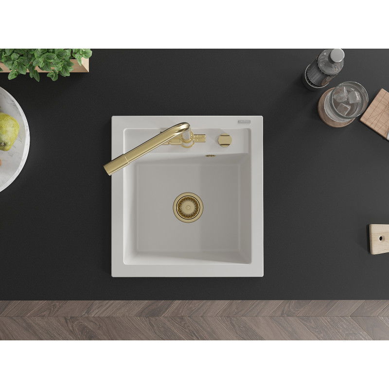 Mexen Vito zlewozmywak granitowy 1-komorowy z baterią kuchenną Duero, biały - 6503-20-671600-50