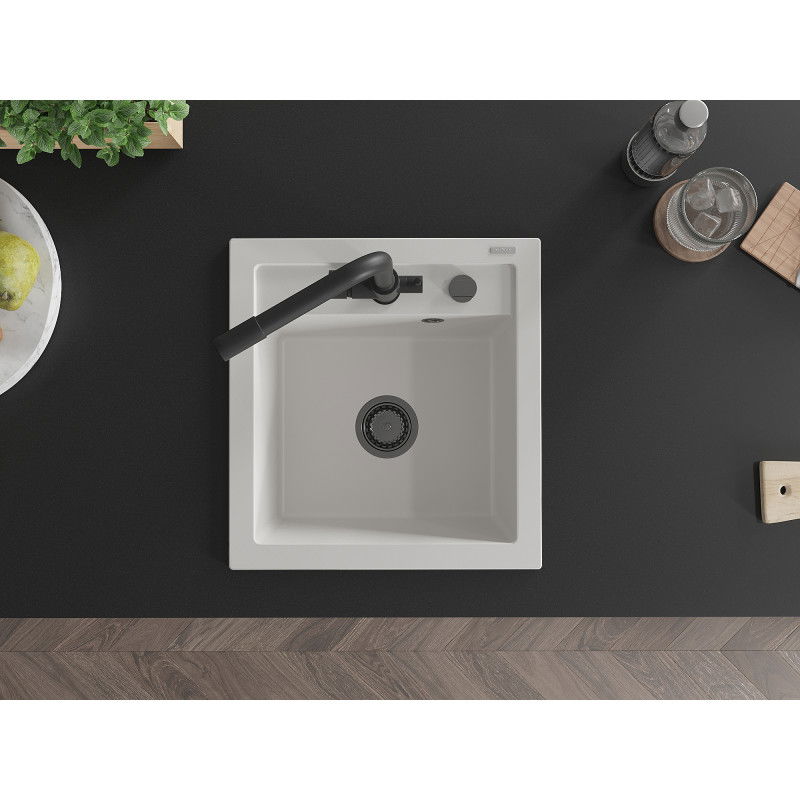 Mexen Vito zlewozmywak granitowy 1-komorowy z baterią kuchenną Duero, biały - 6503-20-671600-70