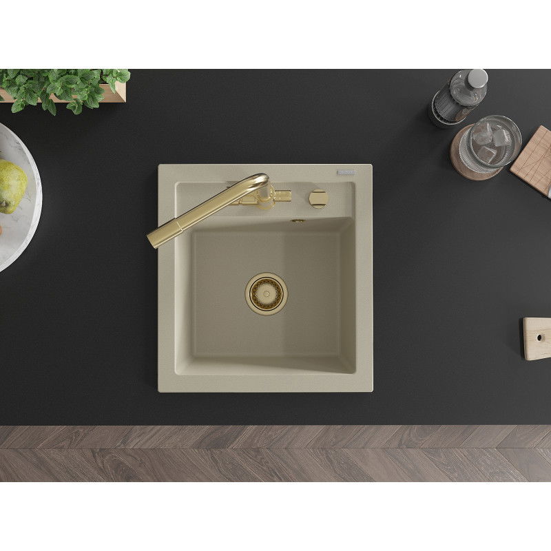 Mexen Vito zlewozmywak granitowy 1-komorowy z baterią kuchenną Duero, beżowy - 6503-69-671600-50