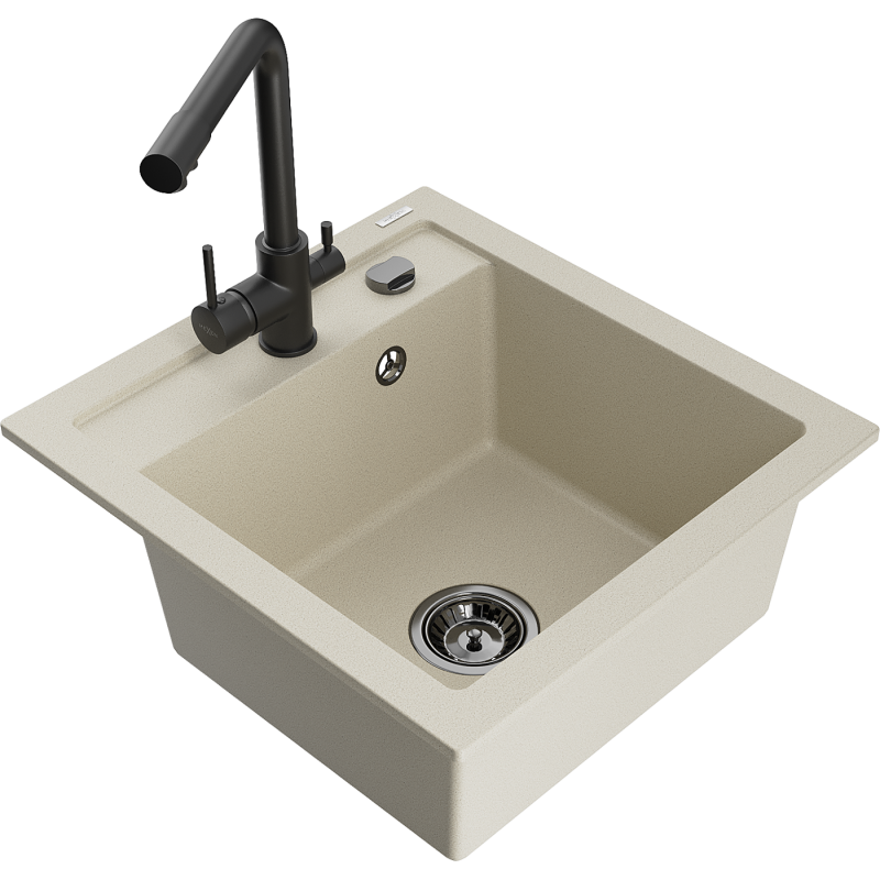 Mexen Vito zlewozmywak granitowy 1-komorowy z baterią kuchenną Duero, beżowy - 6503-69-671600-70