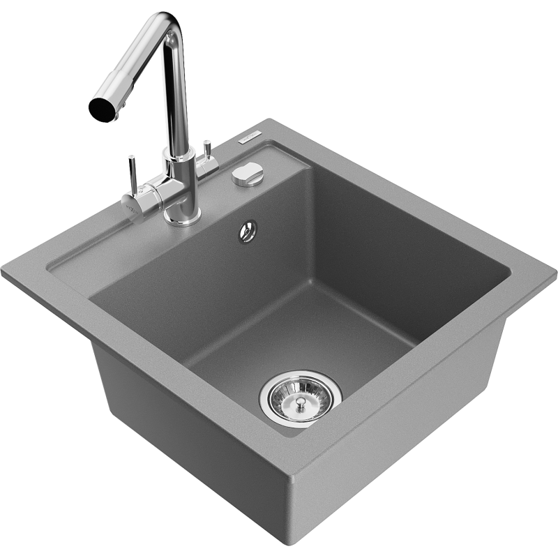 Mexen Vito zlewozmywak granitowy 1-komorowy z baterią kuchenną Duero, szary - 6503-71-671600-00