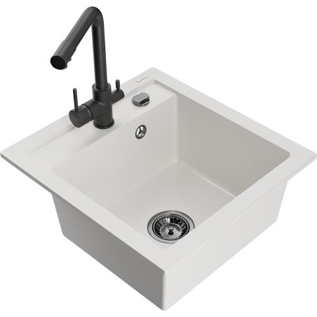 Mexen Vito zlewozmywak granitowy 1-komorowy z baterią kuchenną Duero, biały - 6503-20-671600-70
