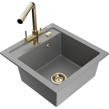 Mexen Vito zlewozmywak granitowy 1-komorowy z baterią kuchenną Duero, szary - 6503-71-671600-50