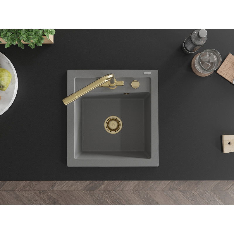 Mexen Vito zlewozmywak granitowy 1-komorowy z baterią kuchenną Duero, szary - 6503-71-671600-50