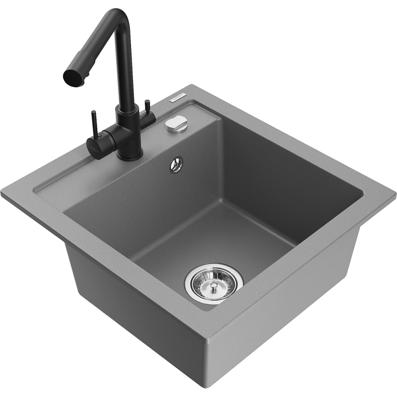 Mexen Vito zlewozmywak granitowy 1-komorowy z baterią kuchenną Duero, szary - 6503-71-671600-70