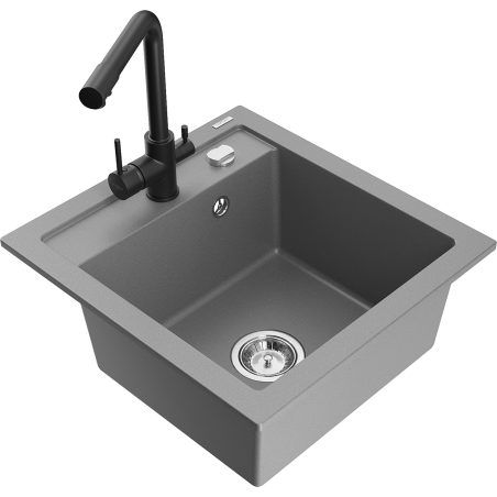 Mexen Vito zlewozmywak granitowy 1-komorowy z baterią kuchenną Duero, szary - 6503-71-671600-70
