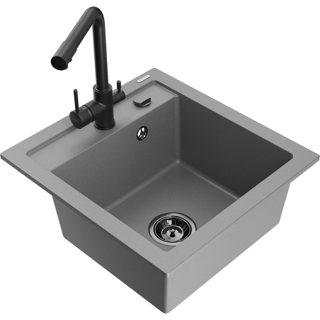 Mexen Vito zlewozmywak granitowy 1-komorowy z baterią kuchenną Duero, szary - 6503-71-671600-70-B