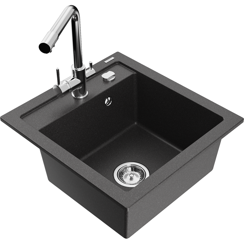 Mexen Vito zlewozmywak granitowy 1-komorowy z baterią kuchenną Duero, czarny nakrapiany - 6503-76-671600-00