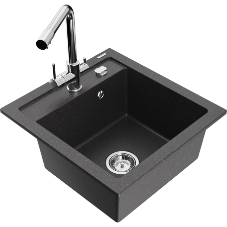 Mexen Vito zlewozmywak granitowy 1-komorowy z baterią kuchenną Duero, czarny nakrapiany - 6503-76-671600-00