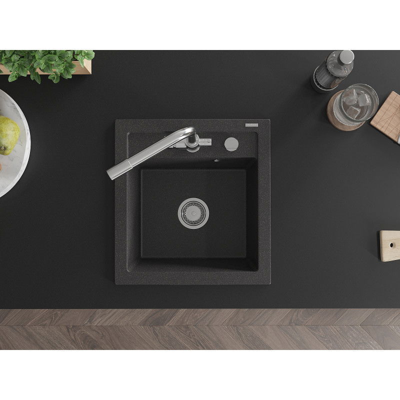 Mexen Vito zlewozmywak granitowy 1-komorowy z baterią kuchenną Duero, czarny nakrapiany - 6503-76-671600-00