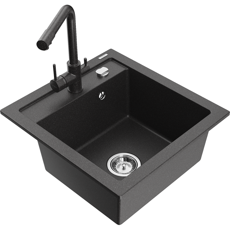 Mexen Vito zlewozmywak granitowy 1-komorowy z baterią kuchenną Duero, czarny nakrapiany - 6503-76-671600-76