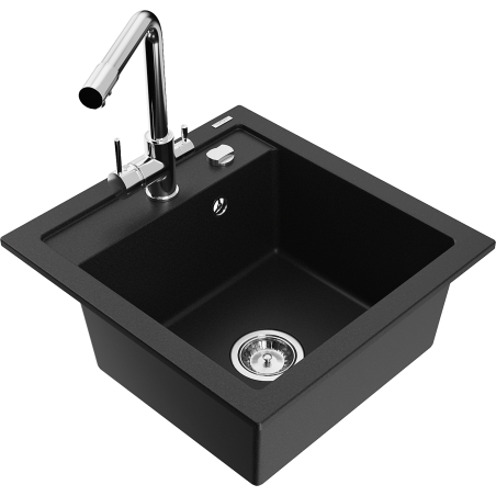 Mexen Vito zlewozmywak granitowy 1-komorowy z baterią kuchenną Duero, czarny - 6503-77-671600-00