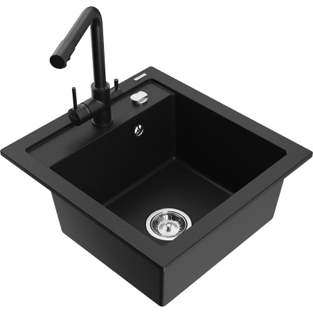 Mexen Vito zlewozmywak granitowy 1-komorowy z baterią kuchenną Duero, czarny - 6503-77-671600-70