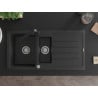Mexen Andres zlewozmywak granitowy 1,5-komorowy z ociekaczem i baterią kuchenną Rita, czarny/srebrny metalik - 6515-73-670300-70