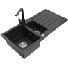 Mexen Andres zlewozmywak granitowy 1,5-komorowy z ociekaczem i baterią kuchenną Rita, czarny/srebrny metalik - 6515-73-670300-70