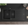 Mexen Andres zlewozmywak granitowy 1,5-komorowy z ociekaczem i baterią kuchenną Rita, czarny/srebrny - 6515-73-670300-70-B