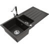 Mexen Andres zlewozmywak granitowy 1,5-komorowy z ociekaczem i baterią kuchenną Rita, czarny/złoty metalik- 6515-75-670300-00