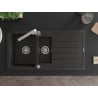 Mexen Andres zlewozmywak granitowy 1,5-komorowy z ociekaczem i baterią kuchenną Rita, czarny/złoty metalik- 6515-75-670300-00