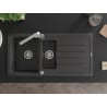 Mexen Andres zlewozmywak granitowy 1,5-komorowy z ociekaczem i baterią kuchenną Rita, czarny nakrapiany - 6515-76-670300-00