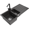 Mexen Andres zlewozmywak granitowy 1,5-komorowy z ociekaczem i baterią kuchenną Rita, czarny nakrapiany - 6515-76-670300-70