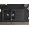 Mexen Andres zlewozmywak granitowy 1,5-komorowy z ociekaczem i baterią kuchenną Rita, czarny nakrapiany - 6515-76-670300-70