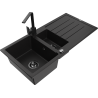 Mexen Andres zlewozmywak granitowy 1,5-komorowy z ociekaczem i baterią kuchenną Rita, czarny nakrapiany - 6515-76-670300-70-B