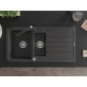 Mexen Andres zlewozmywak granitowy 1,5-komorowy z ociekaczem i baterią kuchenną Rita, czarny nakrapiany - 6515-76-670300-76