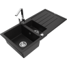 Mexen Andres zlewozmywak granitowy 1,5-komorowy z ociekaczem i baterią kuchenną Rita, czarny - 6515-77-670300-00