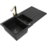 Mexen Andres zlewozmywak granitowy 1,5-komorowy z ociekaczem i baterią kuchenną Rita, czarny - 6515-77-670300-50-B