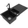 Mexen Andres zlewozmywak granitowy 1,5-komorowy z ociekaczem i baterią kuchenną Rita, czarny - 6515-77-670300-70