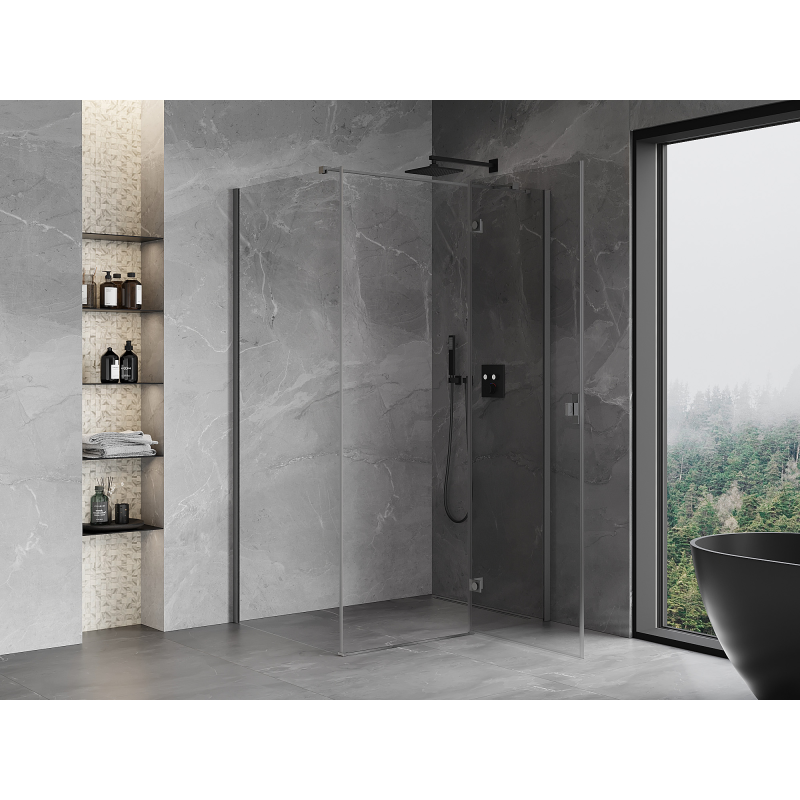 Mexen Mist-H T kabina prysznicowa uchylna prawa 70 x 95 cm, transparent, gun gray szczotkowany - 8A5T-070-095-66-00-P