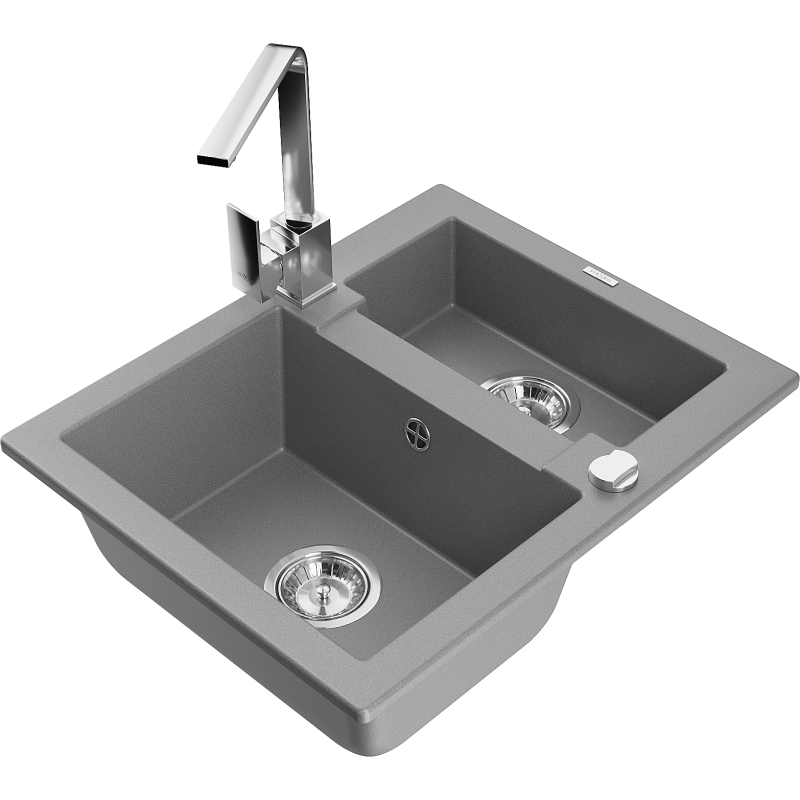 Mexen Carlos zlewozmywak granitowy 1,5-komorowy z baterią kuchenną Rita, szary - 6518-71-670300-00