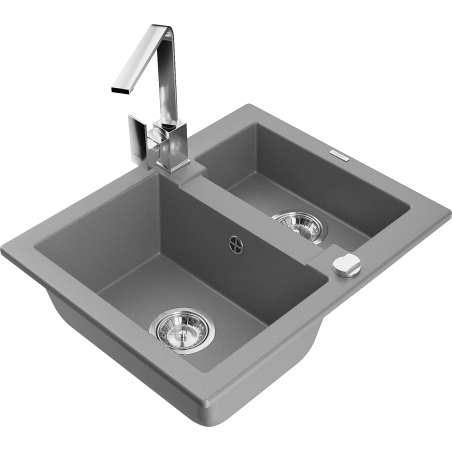 Mexen Carlos zlewozmywak granitowy 1,5-komorowy z baterią kuchenną Rita, szary - 6518-71-670300-00