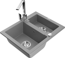 Mexen Carlos zlewozmywak granitowy 1,5-komorowy z baterią kuchenną Rita, szary - 6518-71-670300-00